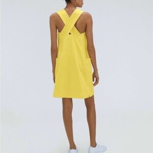 Everlane cross back apron denim dress Sunny Yellow L Preppy cotton lemon
